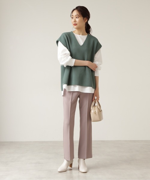 NATURAL BEAUTY BASIC（ナチュラルビューティーベーシック）の「畦フォルムベスト（ベスト・レディース・グリーン/ネイビー/グレイッシュベージュ・MEDIUM）」の20枚目の写真