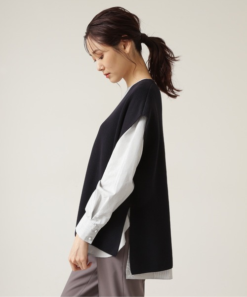 NATURAL BEAUTY BASIC（ナチュラルビューティーベーシック）の「畦フォルムベスト（ベスト・レディース・グリーン/ネイビー/グレイッシュベージュ・MEDIUM）」の6枚目の写真