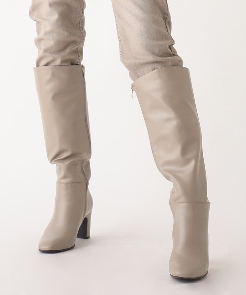 OPAQUE.CLIP(オペークドットクリップ)の「◆フェイクレザーロングブーツ【洗える成形インソール】(ブーツ・レディース・ベージュ/ブラック・03/02)」の1枚目の写真