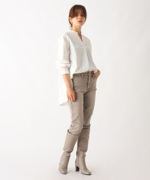 OPAQUE.CLIP(オペークドットクリップ)の「◆フェイクレザーロングブーツ【洗える成形インソール】(ブーツ・レディース・ベージュ/ブラック・03/02)」の4枚目の写真