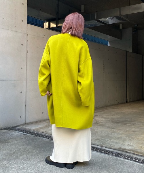 DouDou(ドゥドゥ)の「ミドル丈カラーコート(ノーカラーコート・レディース・バイオレット/イエロー×グリーン/ピンク・FREE)」の7枚目の写真