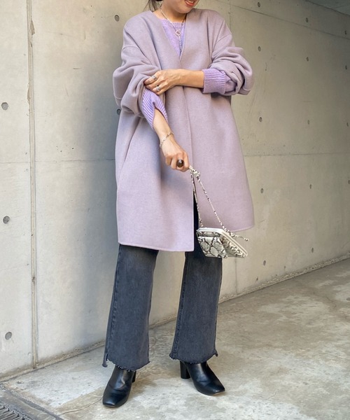 DouDou(ドゥドゥ)の「ミドル丈カラーコート(ノーカラーコート・レディース・バイオレット/イエロー×グリーン/ピンク・FREE)」の17枚目の写真