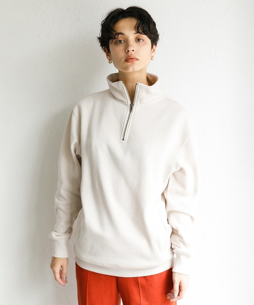 koe（コエ）の「アンチピリング加工TC裏起毛ハーフジップPO*（スウェット・レディース・ライトベージュ/ブラック/グリーン/ピンク/ライトグレー/ブルー・L/S/M）」の4枚目の写真