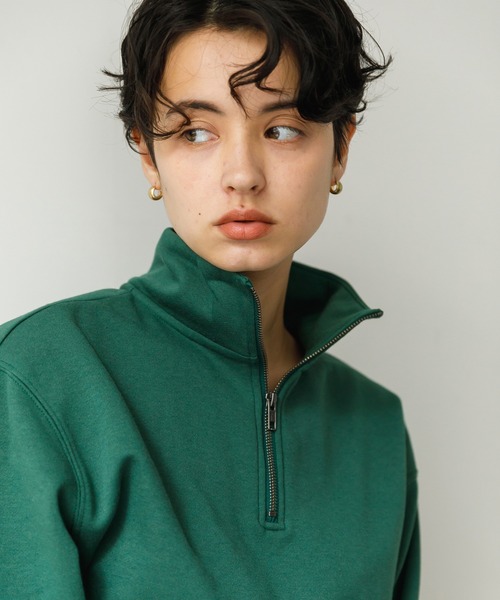 koe（コエ）の「アンチピリング加工TC裏起毛ハーフジップPO*（スウェット・レディース・ライトベージュ/ブラック/グリーン/ピンク/ライトグレー/ブルー・L/S/M）」の5枚目の写真