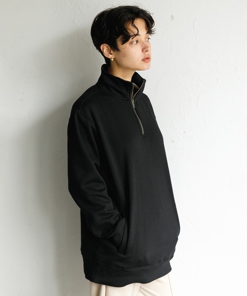 koe（コエ）の「アンチピリング加工TC裏起毛ハーフジップPO*（スウェット・レディース・ライトベージュ/ブラック/グリーン/ピンク/ライトグレー/ブルー・L/S/M）」の2枚目の写真