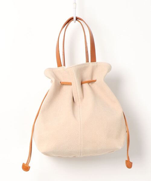PUAL CE CIN（ピュアルセシン）の「KINCHAKU　PIGSUEDE×LEATHER TOTE/巾着型ピッグスエードトートバッグ（ショルダーバッグ・レディース・ネイビー/ブルー/グレー/ベージュ・FREE）」の3枚目の写真