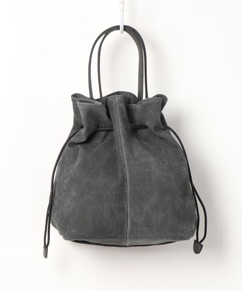 PUAL CE CIN（ピュアルセシン）の「KINCHAKU　PIGSUEDE×LEATHER TOTE/巾着型ピッグスエードトートバッグ（ショルダーバッグ・レディース・ネイビー/ブルー/グレー/ベージュ・FREE）」の4枚目の写真