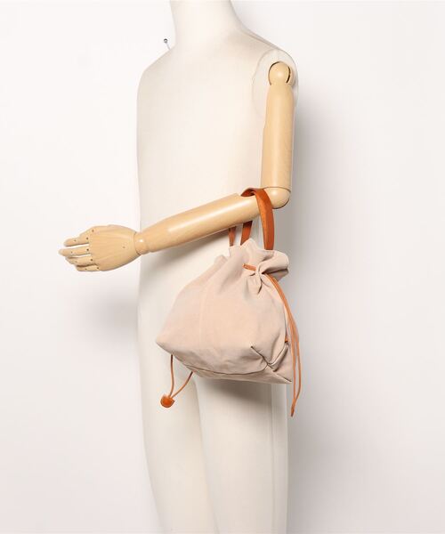 PUAL CE CIN（ピュアルセシン）の「KINCHAKU　PIGSUEDE×LEATHER TOTE/巾着型ピッグスエードトートバッグ（ショルダーバッグ・レディース・ネイビー/ブルー/グレー/ベージュ・FREE）」の7枚目の写真