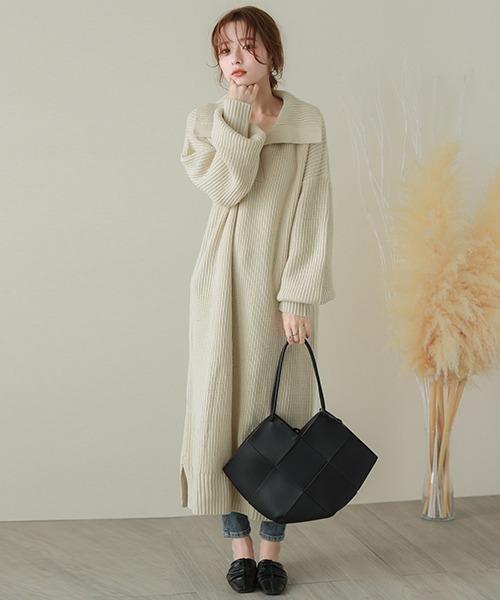 La-gemme(ラジェム)の「セーラーカラーニットワンピース(ワンピース・レディース・アイボリー/ベージュ/ブラック・フリー)」の16枚目の写真