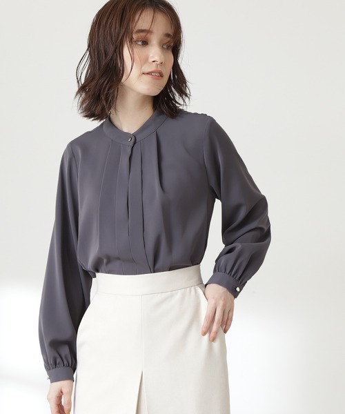 N.（N. Natural Beauty Basic）（エヌエヌナチュラルビューティーベーシック）の「≪◆スタンドカラーフロントタックブラウス≫（シャツ/ブラウス・レディース・チャコールグレー/オフホワイト/ネイビー/グリーン/ブルー・MEDIUM）」の3枚目の写真