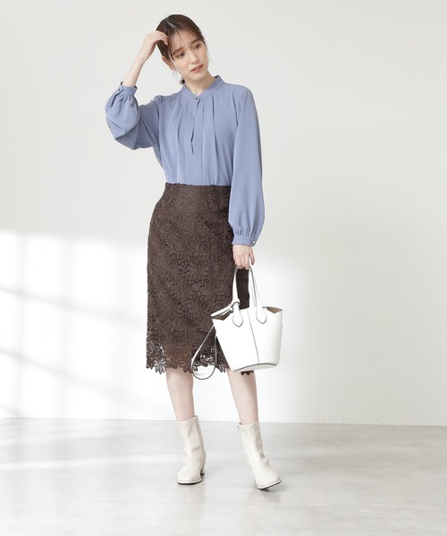 N.（N. Natural Beauty Basic）（エヌエヌナチュラルビューティーベーシック）の「≪◆スタンドカラーフロントタックブラウス≫（シャツ/ブラウス・レディース・チャコールグレー/オフホワイト/ネイビー/グリーン/ブルー・MEDIUM）」の9枚目の写真