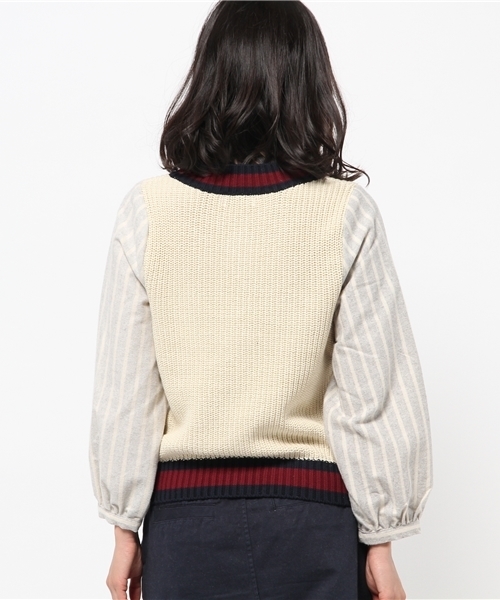 mystic（ミスティック）の「チルデンニット×フハクプルオーバー（Tシャツ/カットソー・レディース・ネイビー/グレー/ボルドー/オフホワイト・ﾌﾘ-）」の7枚目の写真