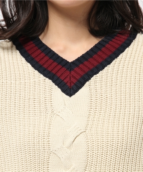 mystic（ミスティック）の「チルデンニット×フハクプルオーバー（Tシャツ/カットソー・レディース・ネイビー/グレー/ボルドー/オフホワイト・ﾌﾘ-）」の8枚目の写真