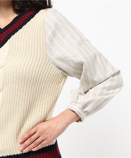 mystic（ミスティック）の「チルデンニット×フハクプルオーバー（Tシャツ/カットソー・レディース・ネイビー/グレー/ボルドー/オフホワイト・ﾌﾘ-）」の9枚目の写真
