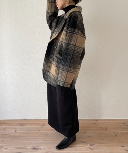 wee9s（ウィークス）の「over size check coat / オーバーサイズドロップショルダーチェックコート（テーラードジャケット・レディース・ブラック/ブラウン・FREE）」の10枚目の写真