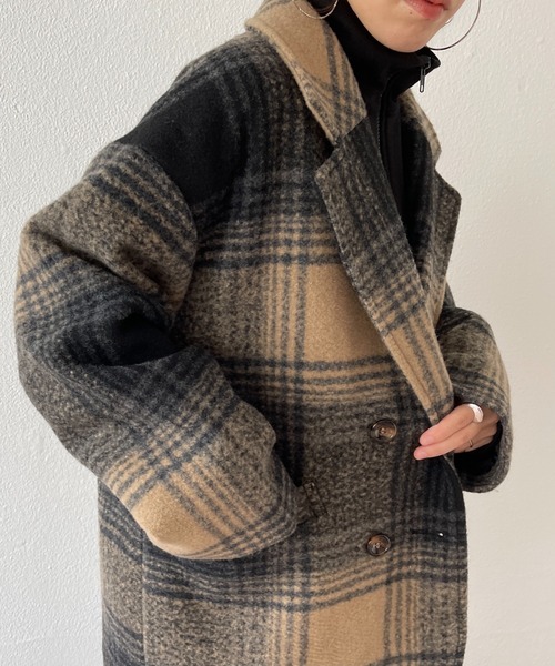 wee9s（ウィークス）の「over size check coat / オーバーサイズドロップショルダーチェックコート（テーラードジャケット・レディース・ブラック/ブラウン・FREE）」の13枚目の写真