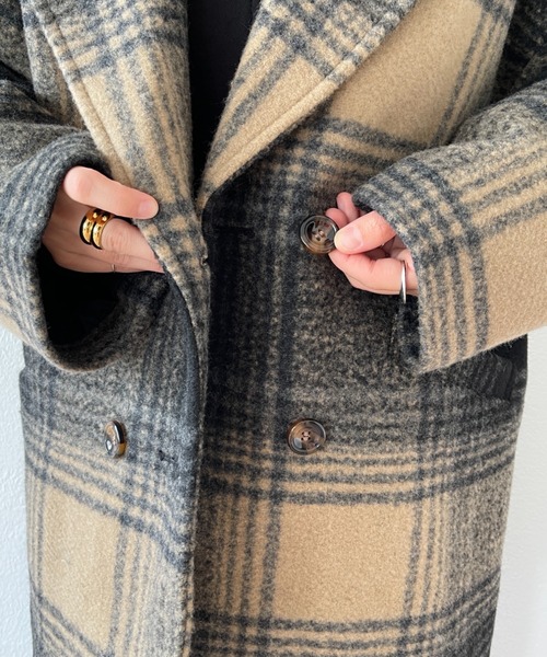 wee9s（ウィークス）の「over size check coat / オーバーサイズドロップショルダーチェックコート（テーラードジャケット・レディース・ブラック/ブラウン・FREE）」の16枚目の写真
