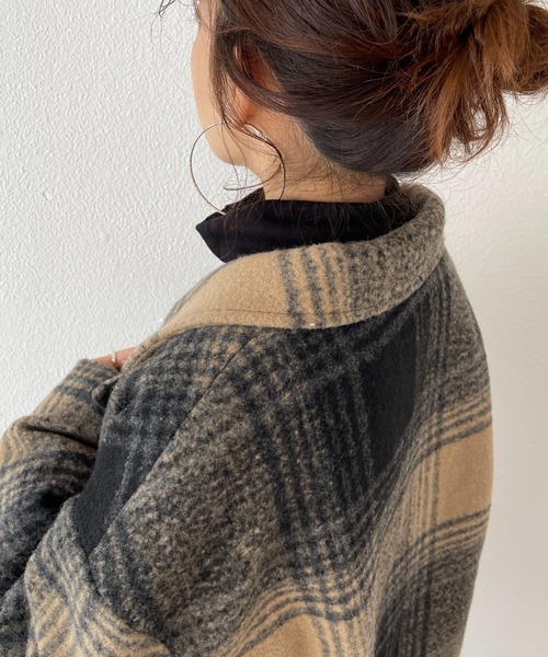 wee9s（ウィークス）の「over size check coat / オーバーサイズドロップショルダーチェックコート（テーラードジャケット・レディース・ブラック/ブラウン・FREE）」の17枚目の写真