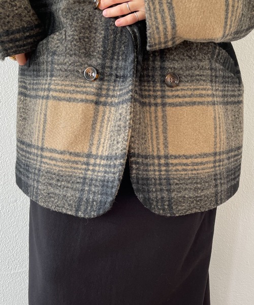 wee9s（ウィークス）の「over size check coat / オーバーサイズドロップショルダーチェックコート（テーラードジャケット・レディース・ブラック/ブラウン・FREE）」の18枚目の写真