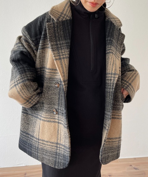 wee9s（ウィークス）の「over size check coat / オーバーサイズドロップショルダーチェックコート（テーラードジャケット・レディース・ブラック/ブラウン・FREE）」の12枚目の写真