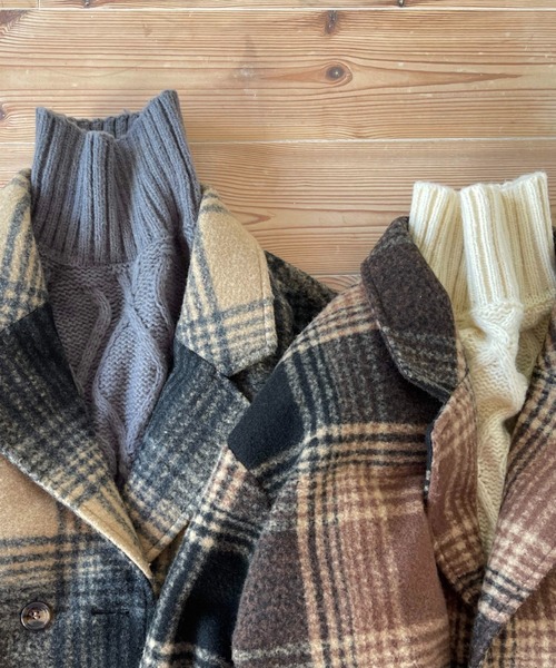 wee9s（ウィークス）の「over size check coat / オーバーサイズドロップショルダーチェックコート（テーラードジャケット・レディース・ブラック/ブラウン・FREE）」の3枚目の写真