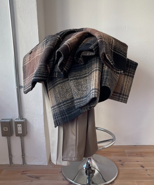 wee9s（ウィークス）の「over size check coat / オーバーサイズドロップショルダーチェックコート（テーラードジャケット・レディース・ブラック/ブラウン・FREE）」の5枚目の写真