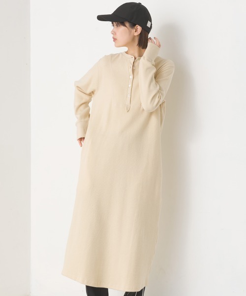 OMNES（オムネス）の「ハニカムストレッチワッフル切り替えヘンリーワンピース（ワンピース・レディース・ブルーグレー/ラベンダー/アイボリー/ブラック/ライトグレー・SMALL/MEDIUM）」の2枚目の写真