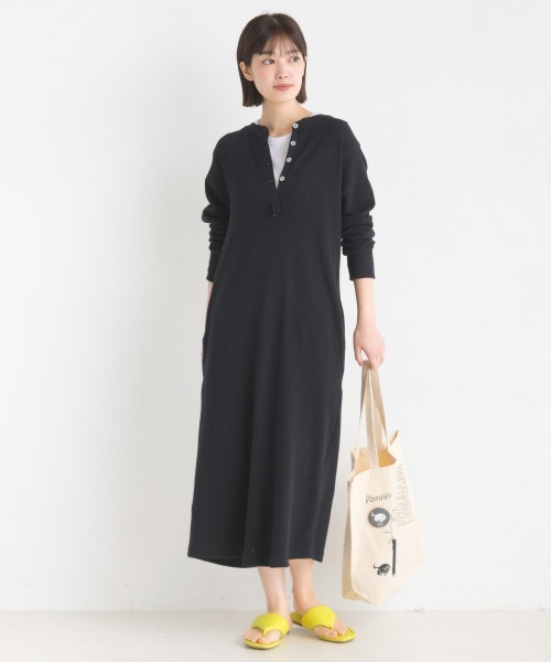 OMNES（オムネス）の「ハニカムストレッチワッフル切り替えヘンリーワンピース（ワンピース・レディース・ブルーグレー/ラベンダー/アイボリー/ブラック/ライトグレー・SMALL/MEDIUM）」の7枚目の写真