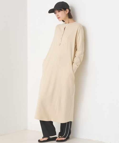 OMNES（オムネス）の「ハニカムストレッチワッフル切り替えヘンリーワンピース（ワンピース・レディース・ブルーグレー/ラベンダー/アイボリー/ブラック/ライトグレー・SMALL/MEDIUM）」の8枚目の写真