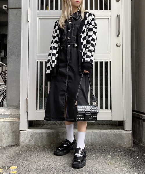 Figments(フィグメンツ)の「チェッカーカーディガン(カーディガン/ボレロ・レディース・ブラック・FREE)」の2枚目の写真