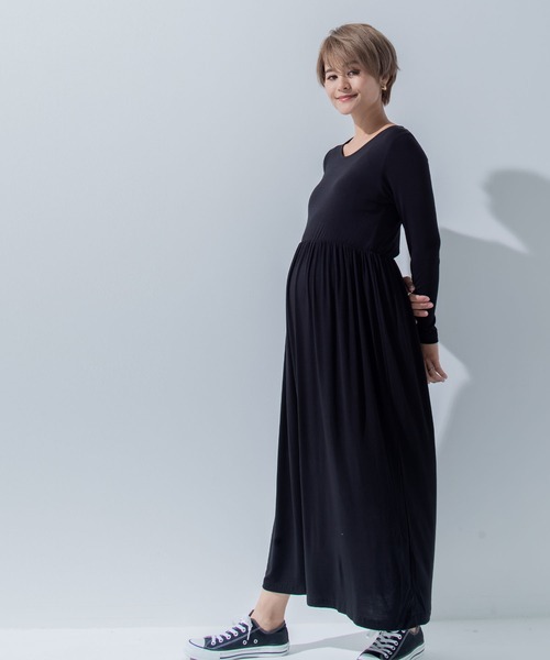 CHOCOA（チョコア）の「マキシリングマタニティ授乳ワンピース（マタニティウェア/グッズ・レディース・ブラック/グレー・FREE）」の10枚目の写真