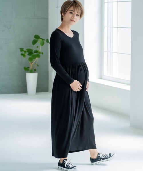 マタニティSTYLE掲載商品】Vネックスムースワンピース
