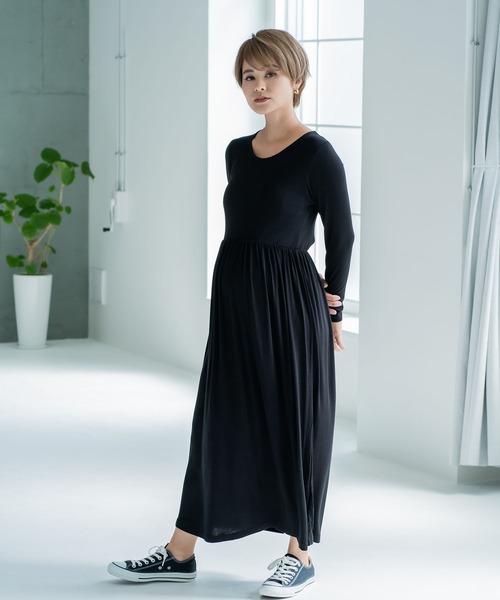 CHOCOA（チョコア）の「マキシリングマタニティ授乳ワンピース（マタニティウェア/グッズ・レディース・ブラック/グレー・FREE）」の15枚目の写真