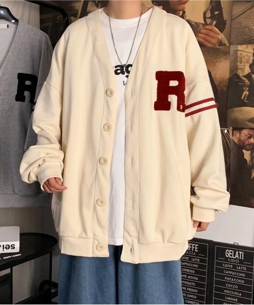 NEW GENTLEMAN（ニュージェントルマン）の「カレッジ風 ビッグカーディガン（カーディガン/ボレロ・メンズ・ブラック/グレー/アイボリー・M/L/XL）」の3枚目の写真