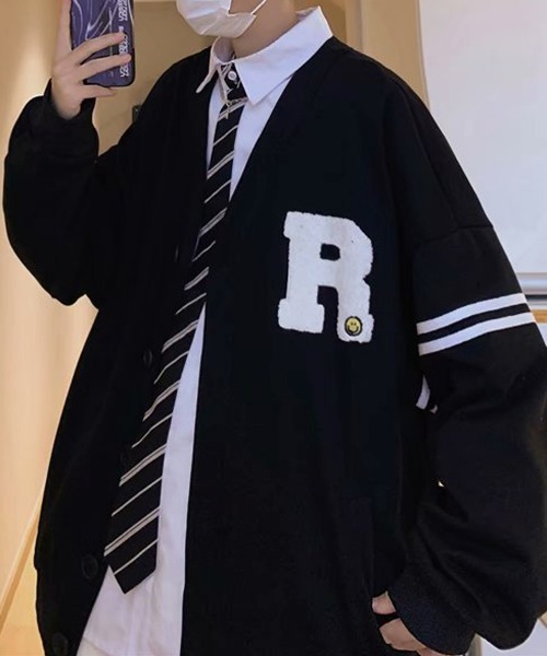 NEW GENTLEMAN（ニュージェントルマン）の「カレッジ風 ビッグカーディガン（カーディガン/ボレロ・メンズ・ブラック/グレー/アイボリー・M/L/XL）」の7枚目の写真