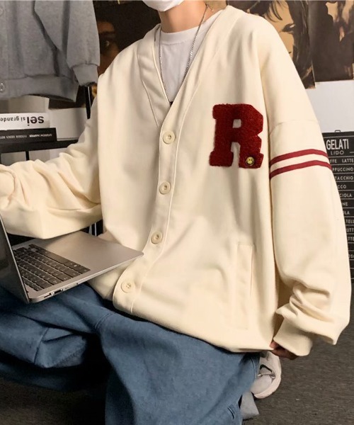 NEW GENTLEMAN（ニュージェントルマン）の「カレッジ風 ビッグカーディガン（カーディガン/ボレロ・メンズ・ブラック/グレー/アイボリー・M/L/XL）」の16枚目の写真