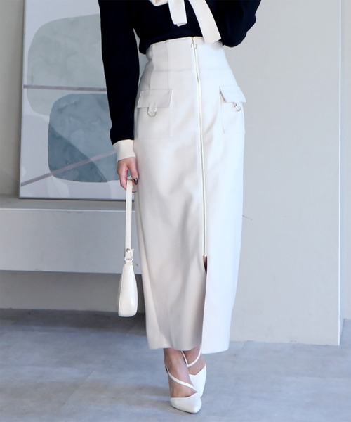 フロントZIPハイウエストタイトスカート