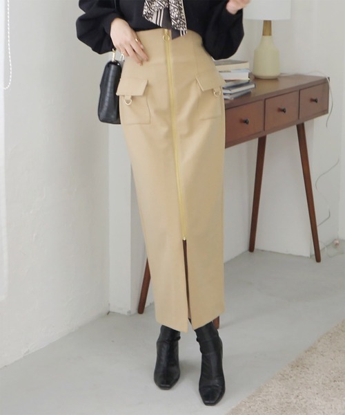 ROYAL PARTY(ロイヤルパーティー)の「フロントZIPハイウエストタイトスカート(スカート・レディース・イエロー/ブルー/オフホワイト・FREE)」の3枚目の写真