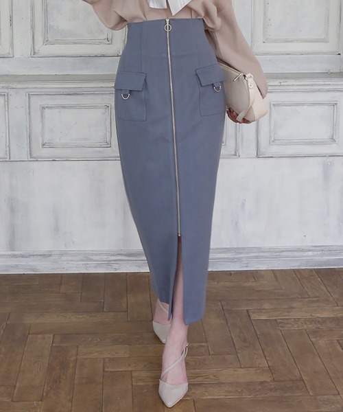 ROYAL PARTY(ロイヤルパーティー)の「フロントZIPハイウエストタイトスカート(スカート・レディース・イエロー/ブルー/オフホワイト・FREE)」の2枚目の写真