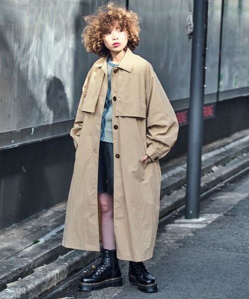 PUBLUX（パブリュクス）の「【PUBLUX/パブリュクス】 ヨーク付きステンカラーコート（トレンチコート・レディース・ベージュ/ブラック/カーキ・ﾌﾘ-）」の4枚目の写真