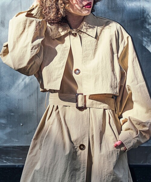 PUBLUX（パブリュクス）の「【PUBLUX/パブリュクス】 ヨーク付きステンカラーコート（トレンチコート・レディース・ベージュ/ブラック/カーキ・ﾌﾘ-）」の8枚目の写真