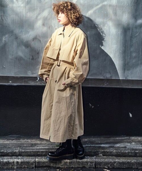 PUBLUX（パブリュクス）の「【PUBLUX/パブリュクス】 ヨーク付きステンカラーコート（トレンチコート・レディース・ベージュ/ブラック/カーキ・ﾌﾘ-）」の9枚目の写真