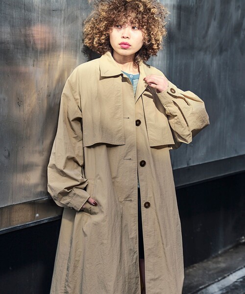 PUBLUX（パブリュクス）の「【PUBLUX/パブリュクス】 ヨーク付きステンカラーコート（トレンチコート・レディース・ベージュ/ブラック/カーキ・ﾌﾘ-）」の10枚目の写真