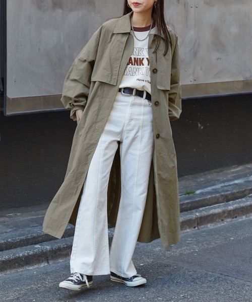 PUBLUX（パブリュクス）の「【PUBLUX/パブリュクス】 ヨーク付きステンカラーコート（トレンチコート・レディース・ベージュ/ブラック/カーキ・ﾌﾘ-）」の3枚目の写真