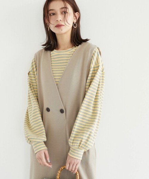 RAY CASSIN FAVORI（レイカズンフェバリ）の「・RAY CASSIN マルチボーダータックロンT（Tシャツ/カットソー・レディース・イエロー/ピンク/ネイビー/ブラック・FREE）」の3枚目の写真