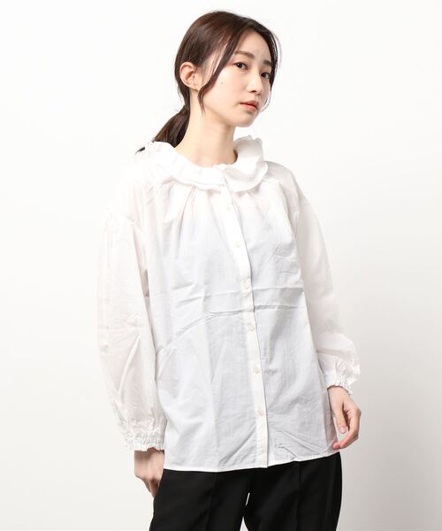 Samansa Mos2（サマンサ モスモス）の「フリル襟ブラウス（シャツ/ブラウス・レディース・パープル/ネイビー/オフホワイト/ブルー・ﾌﾘ-）」の7枚目の写真