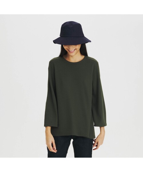 AIGLE（エーグル）の「吸水速乾 リラックスフィット ワッフル 八分袖Tシャツ（Tシャツ/カットソー・レディース・ホワイト/ライトブルー/モスグリーン・S/M/L）」の2枚目の写真