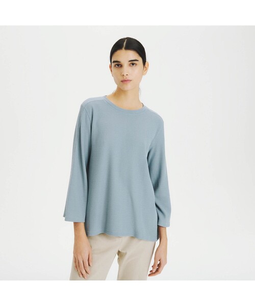 AIGLE（エーグル）の「吸水速乾 リラックスフィット ワッフル 八分袖Tシャツ（Tシャツ/カットソー・レディース・ホワイト/ライトブルー/モスグリーン・S/M/L）」の3枚目の写真