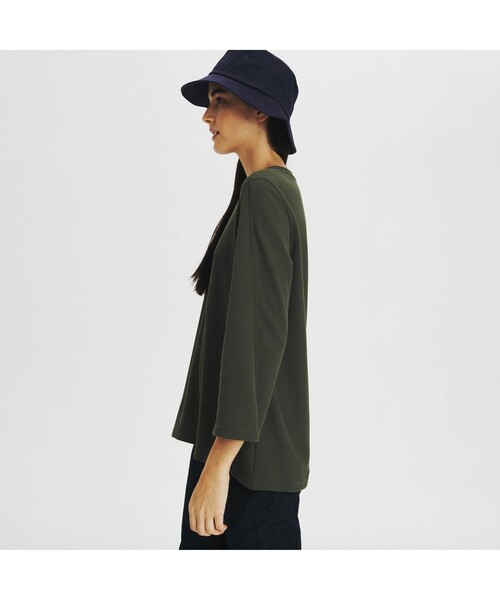 AIGLE（エーグル）の「吸水速乾 リラックスフィット ワッフル 八分袖Tシャツ（Tシャツ/カットソー・レディース・ホワイト/ライトブルー/モスグリーン・S/M/L）」の12枚目の写真