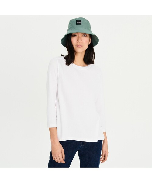 AIGLE（エーグル）の「吸水速乾 リラックスフィット ワッフル 八分袖Tシャツ（Tシャツ/カットソー・レディース・ホワイト/ライトブルー/モスグリーン・S/M/L）」の8枚目の写真